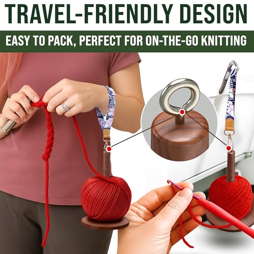 Image of BARVA 2 in 1 Upgraded Table Chunky Yarn Holder 22 Lb & Mini Wristlet Spinner | Bracelet Spindle On the Go for Travel & Car | Wood Crochet Accessories | Compact Fiber Tools | Top Crafts Gifts for Women