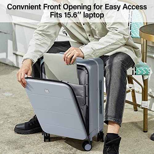 Image of MILADA Luggage Suitcase with Front Laptop Pocket, 18'' 20 Carry On Luggage 24'' Checked-In Medium Hardside Suitcase Rolling Travel Suitcase with Spinner Wheels & TSA Lock, Grey, 20-Inch Carry On,