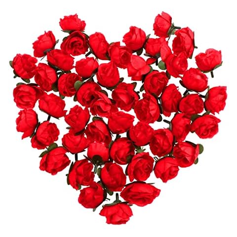 LIOOBO 50pcs Rose Flower Heads Artificial Forever Flower Fake Rose Heads Roses Flowers, Roses Artificial Flower Buds for DIY Crafts Silk Rose Bouquet Flower Buds for Crafting Wedding Party Office Cover