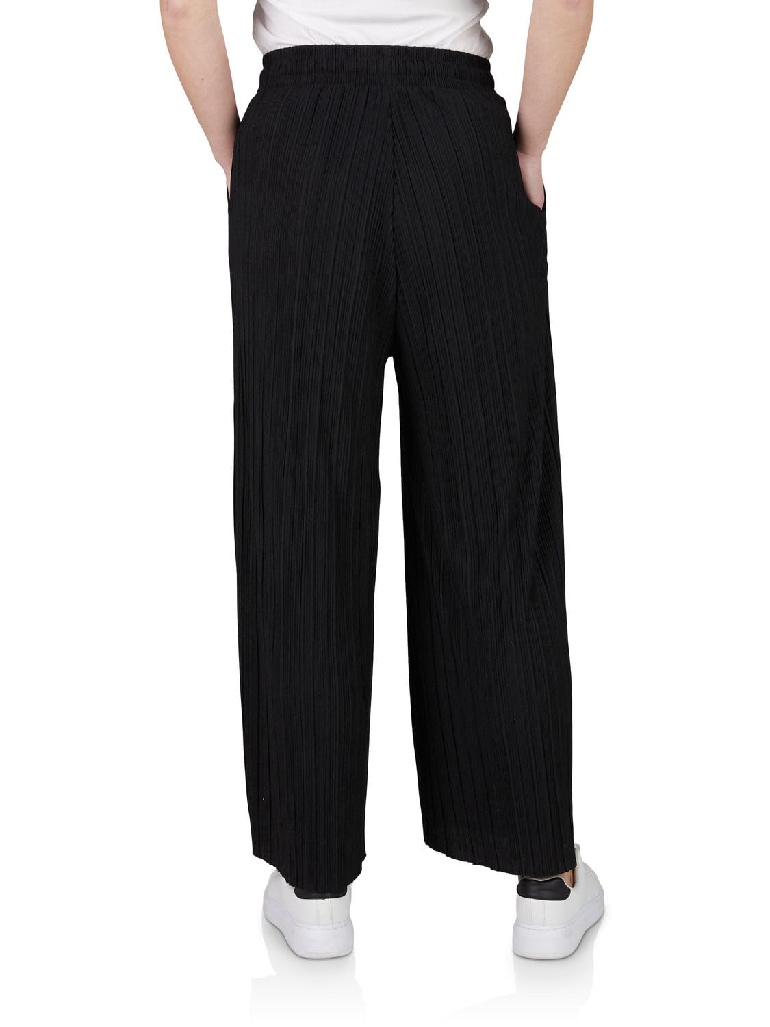 DENIMFY Palazzo DFBrenda Lot de 2 pantalons d'été 3/4 pour femme, taille haute, jambes larges, en tissu, longueur cheville, taille élastique, poches unies, noir, vert, beige, bleu, S, M, L, XL, XXL