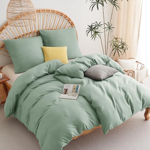 WAVVE Bettwäsche 135x200 4teilig Salbeigrün - 2 Bettbezüge 135 x 200 cm mit 2 Kissenbezüge 80x80 cm, ÖKO-TEX Bettwäsche-Sets aus Mikrofaser mit...