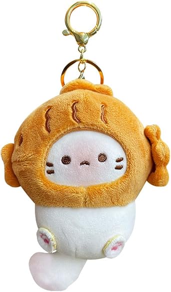 HSYHERE Men Women Creative Interesting Funny Cute Stylish Wearing Food Shrimp Bread Hat Soft Cat Keychain Key-ring Pendant