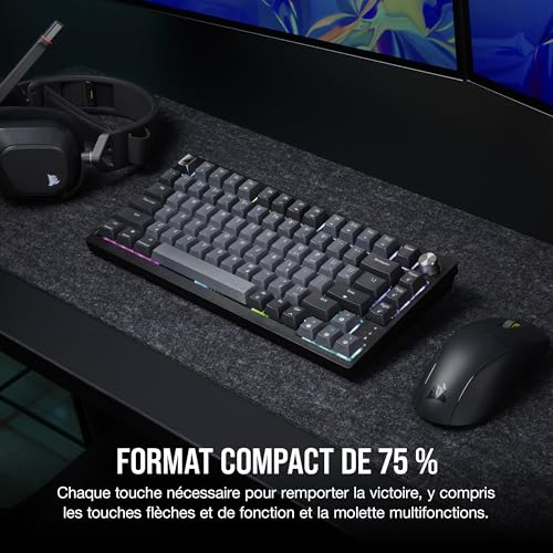 Corsair K65 Plus Wireless 75% RGB Clavier Mécanique de Jeu Remplaçable à Chaud - Commutateurs Linéaires MLX Red Pré-Lubrifiés - Capuchons de Touches PBT - AZERTY FR - Noir – Image 4