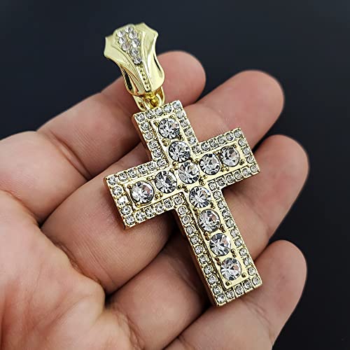 Full Iced Gold Plated CZ Holy Cross Bling Pendant & 10mm 18" 20" 24" 30" Cuban Chain Hip Hop Rapper Jewelry Necklace4