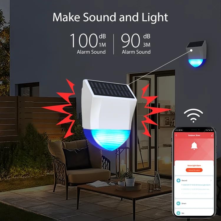 Haozee Alarme Solaire d'extérieur alimentée par l'énergie Solaire et Recharge Via USB, hub Tuya Zigbee requis, Prise en Charge de l'assistant Domestique Zigbee2mqtt, étanche IPX5