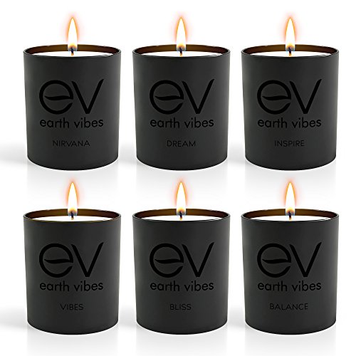 Earth Vibes Scented Candles Gift Set 6 Pack - Aromatherapy Set of Fragrance Soy Wax Candle Made with Essential Oils for Stress Relief & Relaxation - 6 x 2.8 Oz/80g