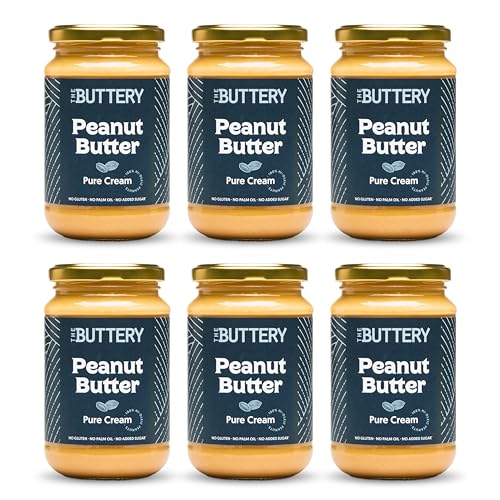 The Buttery – Peanut Butter Pure Cream/Crema de Cacahuete Suave, 100% Cacahuete Alto Oleico Saludable, Sin Aceite de Palma ni Azúcares Añadidos ni Gluten, Fuente de Proteína - 350g | 6 PACK