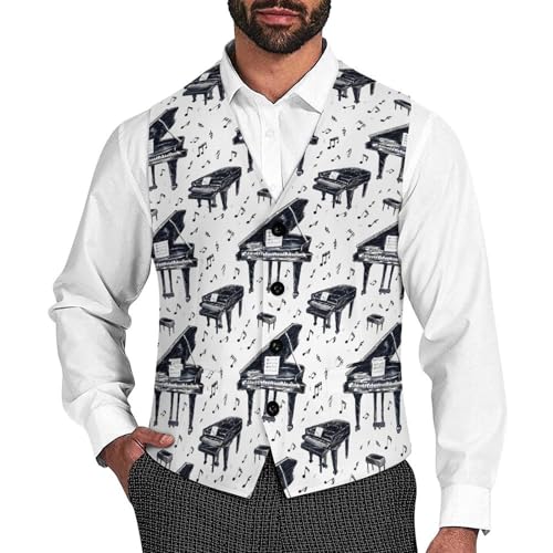 Music Instrument Piano Novelty Men's Suit Vest Casual Formal Dress Vests Business Waistcoat