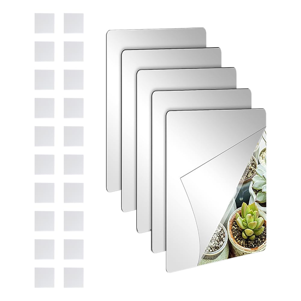 GSHLLO 5 Pcs 10 x 15cm Acrylic Flexible Mirror Sheets Small Non Glass Mirrors Self Adhesive Bathroom Mirror