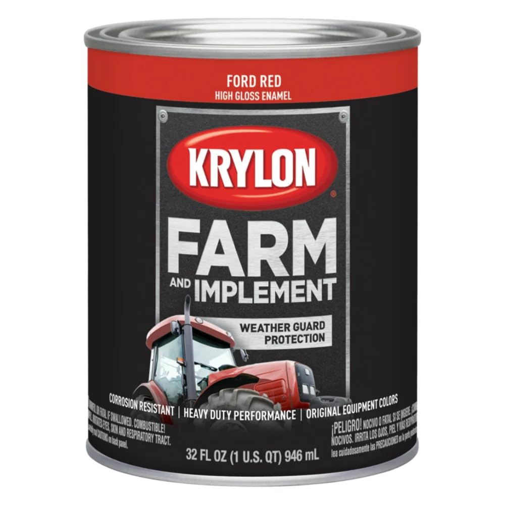 Krylon 2029 Farm &amp; Implement Brush, High Gloss, Ford Red, 1 Quart Architectural Paints