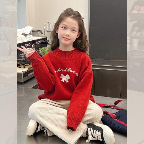 Chinese New Year girls' thick red knitted sweater, children's loose autumn and winter top4