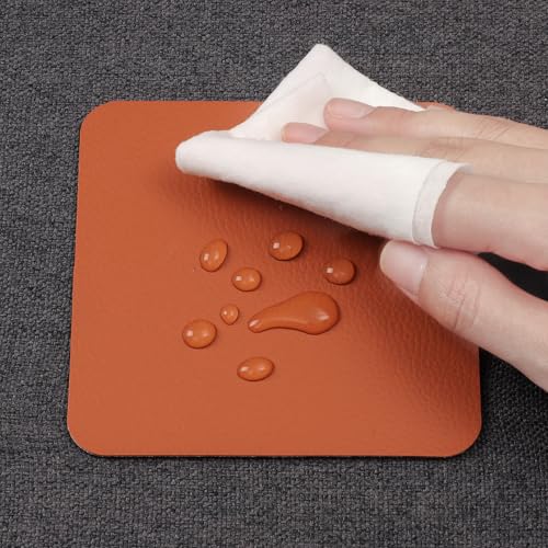 Myir JUN Coasters Glass Coasters set of 12 4 inch Double Sided Faux Leather Coaster Waterproof Non-slip Easy to Clean with Coaster Holder(Black Brown) - Image 4