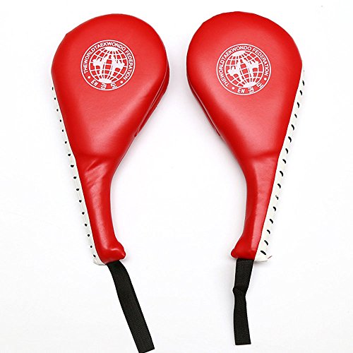 Luniquz 1 Paire de Raqettes Doubles Taekwondo Raquette de Frappe en Cuir pour l'entraînement de Tae kwon do Boxe Karaté(Rouge)