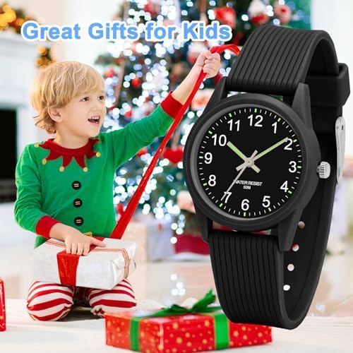 Image of Kids Analog Watch for Boys Girls, Dinosaur Unicorn Learn to Tell Time Watch with Night Light, Waterproof, Military Time, Soft Band Watches for Ages 4-12 Great Birthday Gift