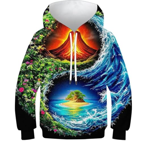 Pull à capuche 3D Yin-Yang fille avec motif texturé 11-13 ans