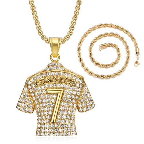 Number 7 Soccer Jersey Pendant Necklace, No.7 Soccer Jersey Ball Necklace for Men Women Gold Silver Number Football Necklace Rock Football Player Charm Jewelry