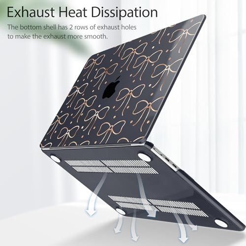 Image of Tuiklol for MacBook Air 13 inch Case M5 2026 M4 2025 M3 2024 M2 2022 Release Model A3449 A3240 A3113 A2681,Plastic Hard Shell Cover for MacBook Air 13.6 with Touch ID, Gold Bow