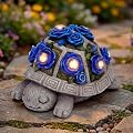 Solar Garden Outdoor Decor Turtle Statue with Dark Blue Roses & 7 LED Lights – Outside Tortoise Decor for Yard Patio Balcony & Backyard - Home House Decoration Art- Gift for Women Mom & Grandma