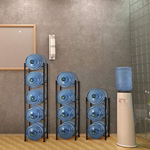 5-Tier Water Bottle Holder Cooler Jug Rack, 5 Gallon Water Bottle Storage Rack Detachable Heavy Duty Water Dispenser Accessory Water Jug Holder Stainless Steel with Black Baking Varnish