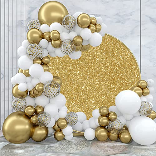 Oerju Gold Glitter Sequin Round Backdrop Polyester Luxurious Golden Photography Background Circle Backdrop Cover Birthday Wedding Bridal Baby Shower Party Decorations Photo Props Not Real Glitter 6Ft #TOP1