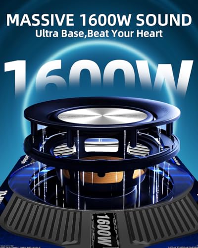 Image of 1600W Slim Underseat Car Subwoofer and Amp Package with LED Switch, Powered Subwoofer Car Audio with Built-in Amp, Low Pass /Gain /Bass Boost Control, Deep Distortion-Free Bass for Truck SUV