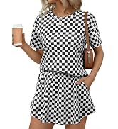 BLENCOT 2 Piece Skirt Sets for Women Summer T Shirt Shorts Matching Set Lounge Outfits Sweatsuit Set