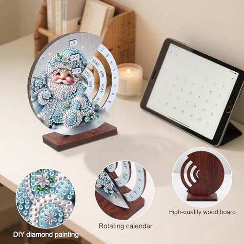 Image of AiYuanzsh DIY 3D Diamond Art Tabletop Perpetual Calendar, Santa Claus Gnome Design Wooden Desk Ornament, Sparkling Christmas Diamond Painting Desktop Decoration Gift