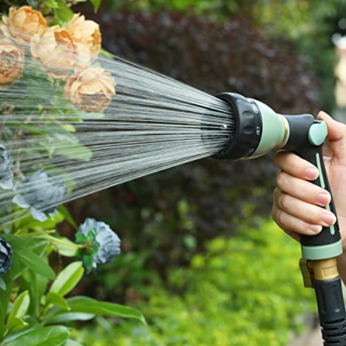 Image of FANHAO Garden Hose Nozzle Heavy Duty, 100% Metal Water Hose Nozzle Sprayer with 8 Spray Patterns, High Pressure Sprayer Nozzle with Thumb Control, On Off Valve for Garden Watering, Car & Pet Washing