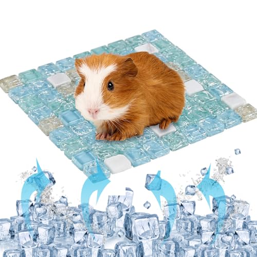 Image of OULIGET Hamster Rabbits Cooling Mat,Crystal Quartz Glass Small Animal Bed,Pet Cool Plate Ice Bed Sleeping Pad Stay Cool for Rabbits Guinea Pigs Chinchillas Ferret,6 inch x 6 inch