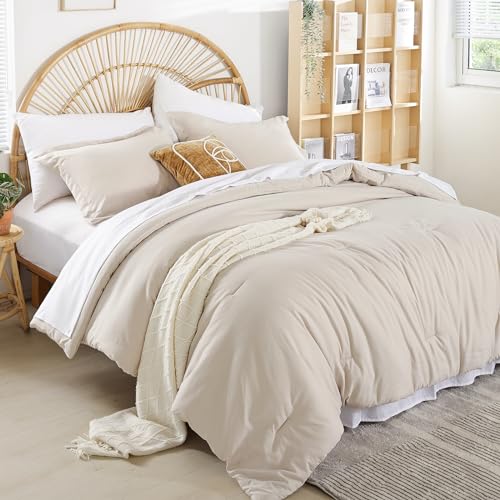 Image of weigelia Beige Twin Comforter Set with Sheets - 5 Pieces Bed in a Bag Twin | All Season, Boho Style, Soft Lightweight Bedding Set with Sheets, Pillow Shams, Pillowcases