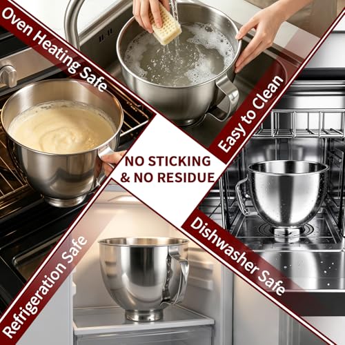 5QT Mixing Bowl for KitchenAid Stand Mixers, Compatible with Kitchen Aid 4.5-5 Qt Tilt-Head Stand Mixer, Food-Grade Stainless Steel Mixing Bowl with Handle & Clasp for Baking, Cooking & Dough Mixing - image 5