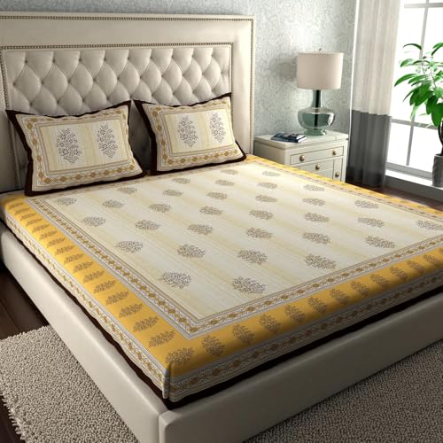 Image of La Verne 104 TC Cotton Double Bed Bedsheet Jaipuri Rajasthani Print Bedsheet with 2 Pillow Covers