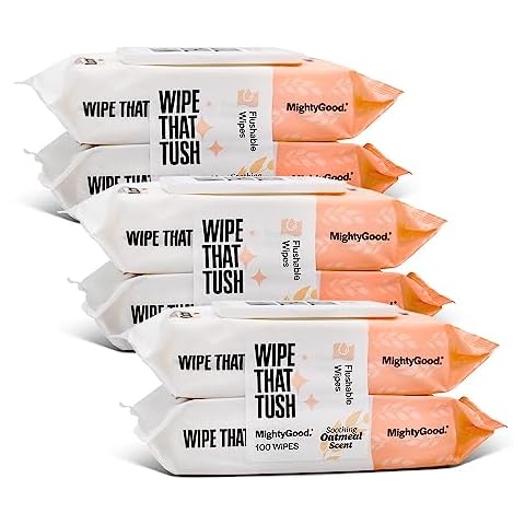 MightyGood. Wipe That Tush - Soothing Oatmeal Scent - Hypoallergenic Flushable Wipe (300) Naturally Scented, hypoallergenic, certified flushable wipes - 6 packs of 50 wipes Cover