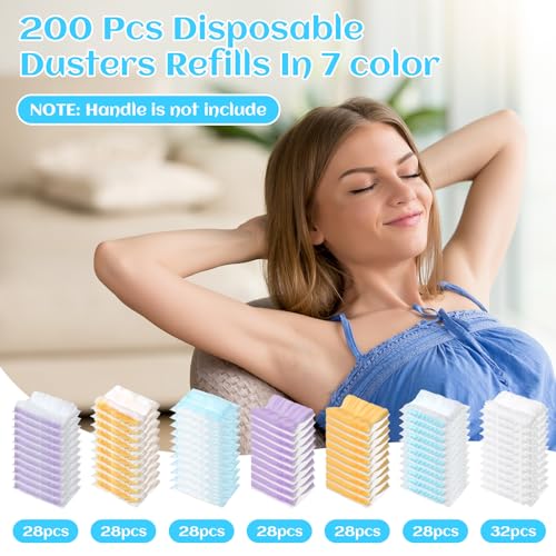 Image of Mimorou 200 Pcs Disposable Dusters Refills Bulk Heavy Duty 180 Multi Surface Replacement Dusters for Cleaning Ceiling Fan with Microfibers Unscented (Bright Colors)