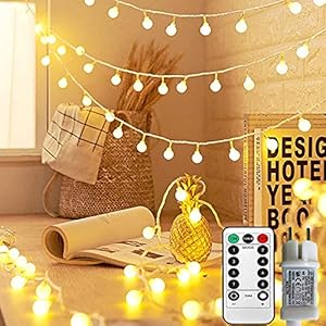 Lichterkette Kugel, 8 Modi mit Fernbedienung,Lichterkette Außen/Innen mit Stecker, für Kinderzimmer,Garten,Party Deko…