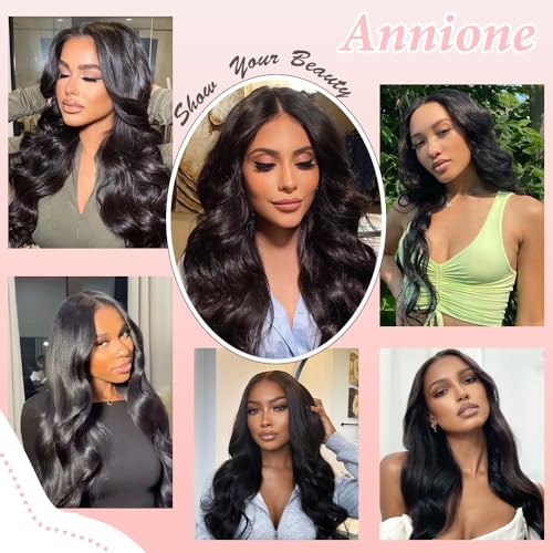 annione 30 Inch 13x6 Lace Front Wigs Human Hair 200% Density Real Human Hair Wig Body Wave HD Lace Frontal Wigs Pre Plucked Transparent Lace Natural Black for Women - Image 3