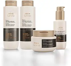 Lumina Kit Reparação Molecular, Shampoo 300ml, Condicionador 300ml, Máscara 250g, Sérum Noturno, para Cabelos Frágeis e Quebrados