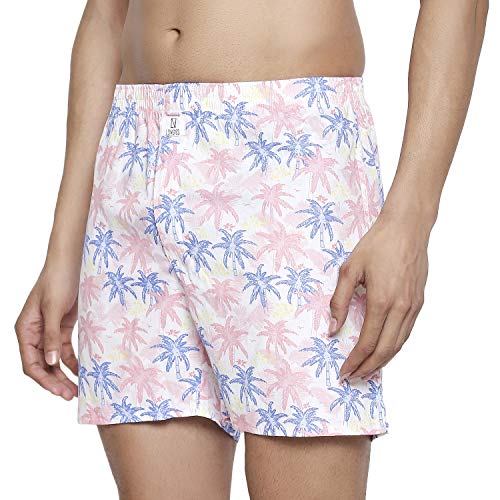 Image of Longies Men's Pure Cotton Regular Printed Boxer Shorts (Pack of 3) (LGBOXPO3V001 Whitebeach,WhiteFloral,Blue M)