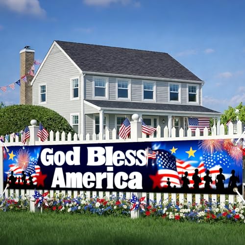 Image of BlissYard 4th of July Decorations God Bless America Banner 118 x 20 Inch Patriotic Banner for Outside Large American Flag Banner Memorial Day Independence Day Outdoor Decorations for Yard Fence Porch