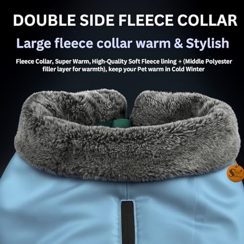 Image of Sage Square Dog Jacket Winter Coat with Fur Collar, Light Weight, Ultra Warm Windproof, Waterproof Dog /Puppy for Cold Weather, Thicker Fleece Jacket (Blue, Small - 12inch)