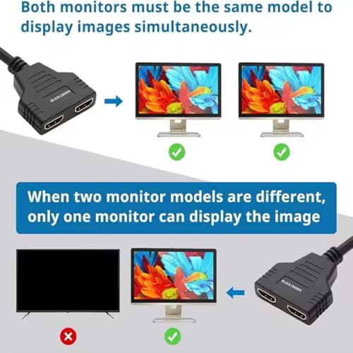 Image of BLACK CROWN HDMI Cable Splitter, HDMI 1x2 Splitter Cable, HDTV 1 in 2 Out HDMI Converter Adapter, HD-MI Male HD-MI to Dual Female 1 to 2 Way for PC,Gaming Consoles, HD, LED, LCD, TV. Black (PACK OF 5)