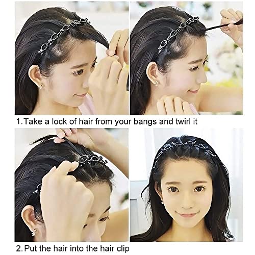 Image of Pack of 4 Unisex Black Metal Wavy, Spring Zigzag, and Plastic Double Layer Twist Plait Hairbands for Daily Use - Stylish and Comfortable Headbands for Men, Women, Boys, and Girls