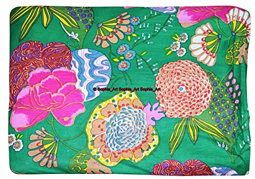 Image of Indian Hand-Block Printed Jaipuri Print Tropical Paisley Floral Ethnic Sanganer Kurti Print Cotton Fabric (Green Tropical, 20 Yards)