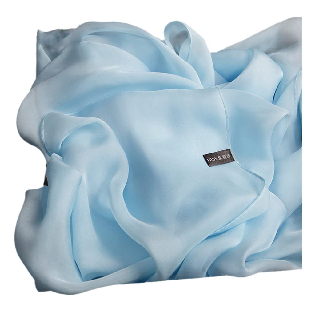 Sciarpa di Seta Sky Blauw, Vera Sciarpa da Donna in Chiffon Naturale, Lunga, Tinta Unita (Leggera 250 x 65 cm)