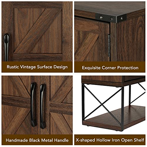 Rustown Farmhouse Rustic Medicine Cabinet With Two Barn Door,Wood Wall Mounted Storage Cabinet With Adjustable Shelf And Towel Bar, 3-Tier Bathroom Cabinet For Bathroom, Living Room (Dark Walnut) #TOP5