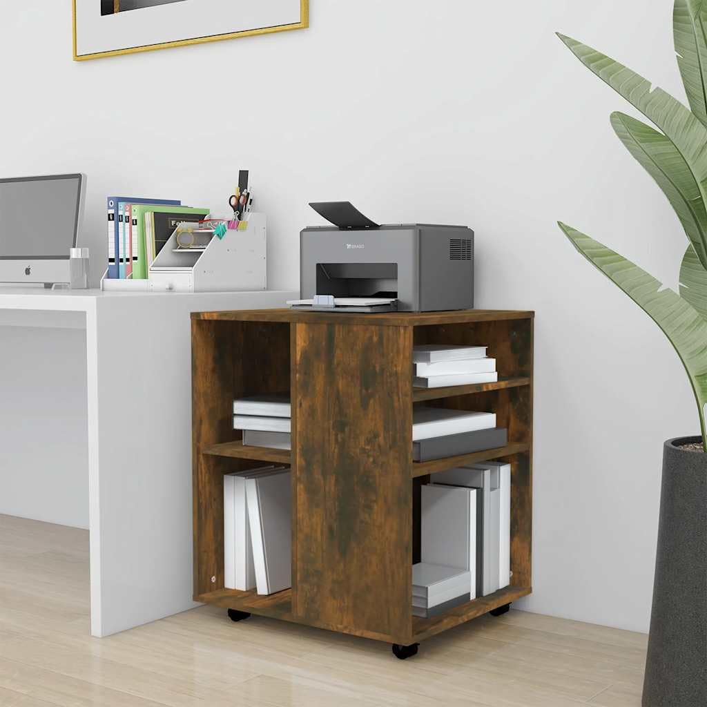 Rollschrank Räuchereiche 60x53x72 cm Rollcontainer Holzwerkstoff Mobiler Büroschrank für Drucker und Unterlagen Druckerschrank mit Rollen Beistellwagen Büro