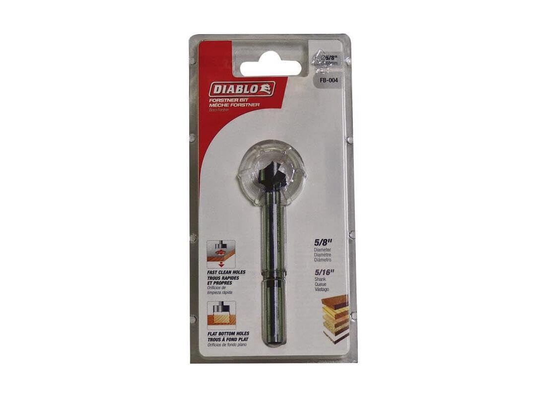 Diablo's High-Speed Steel Forstner Bit Drill Straight, Angled and Overlapping Holes in All Types of Wood - 5/8" Diameter, 5/16" Shank, 3-1/2" Length - FB-004