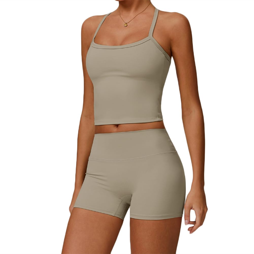 JPXJGT Workout Cross Strap Fitness Vest High Waist Tight Fit Yoga Shorts Yoga Set(Size:S,Color:Grey)