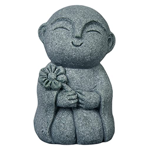 livelyfish Japanese Buddha Figurines Bosatsu Feng Shui Praying Monk Statue Sandstone Happy/Smiling Miniature Figurine Ornament for Fish Tank Aquarium Home Garden Decoration, 2
