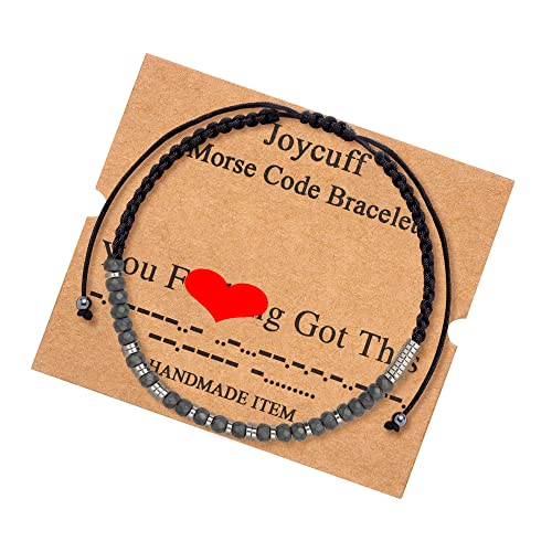 JoycuFF Morse Code Bracelets for Women Black/Grey Birthday Christmas Gifts to Her Funny Gift for Girls Inspirational Jewelry with Secret Message